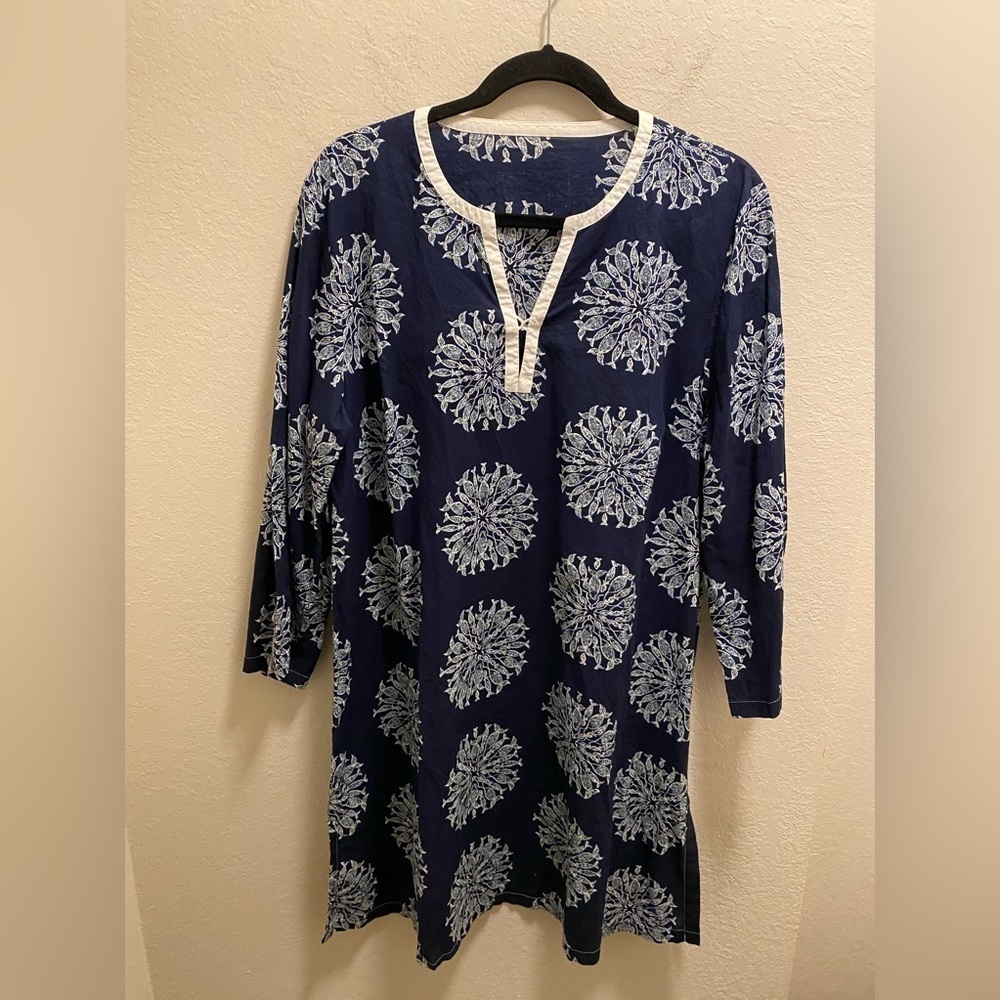 Blue And White Fish Pattern Swim Cover-Up